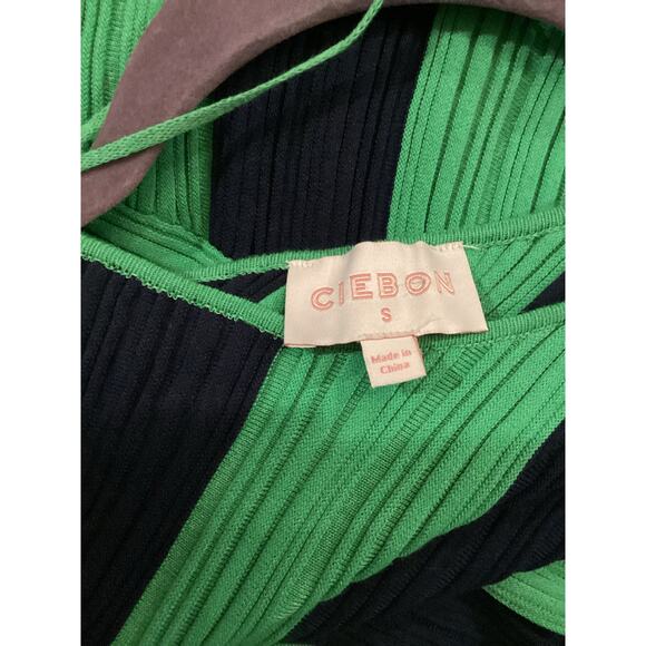 Ciebon Osha Directional Stripe Long Sleeve Asymmetric Knit Dress In Green/navy S - Picture 12 of 12